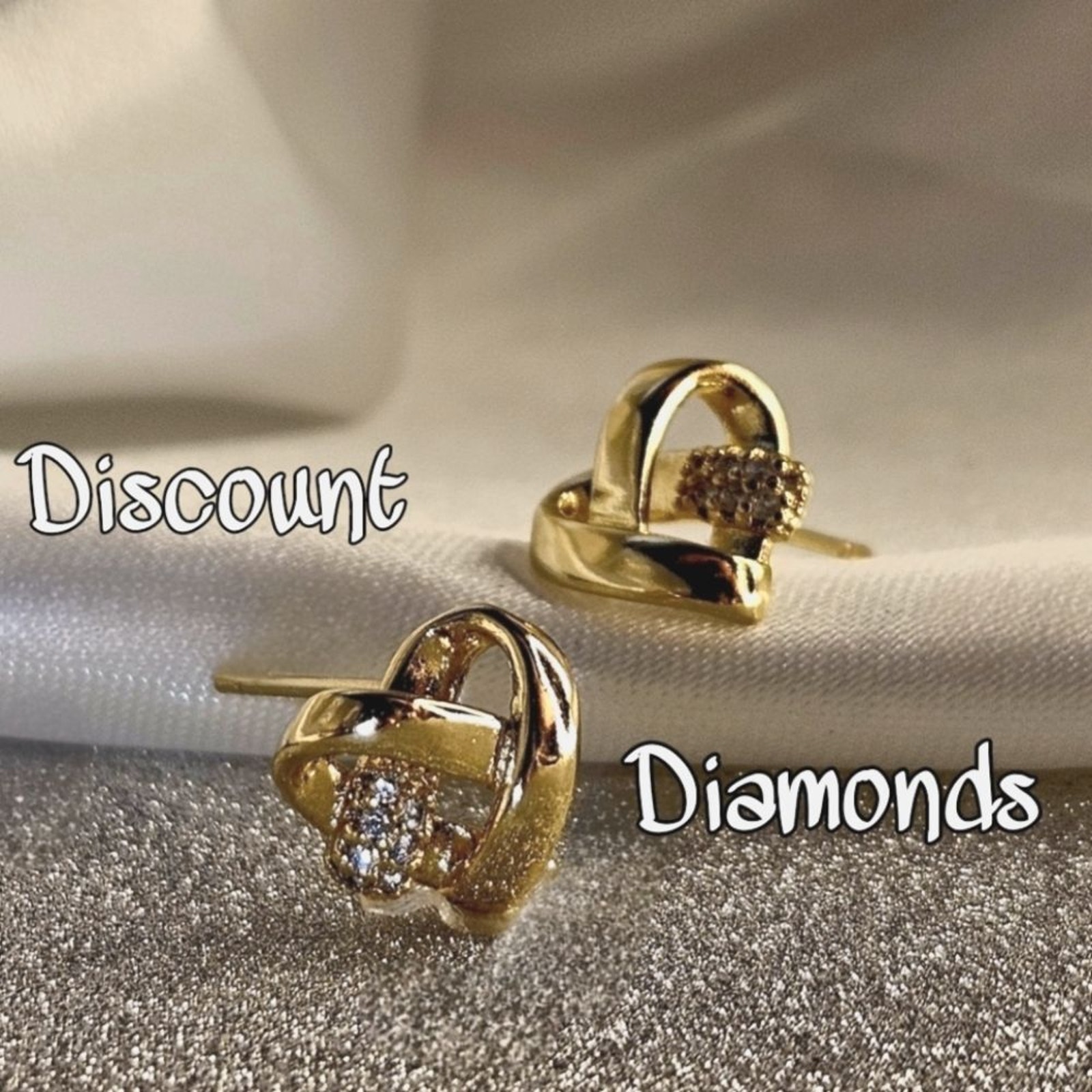 18k Yellow Gold Heart Shaped Earrings Baguette Diamonds On 925 Silver